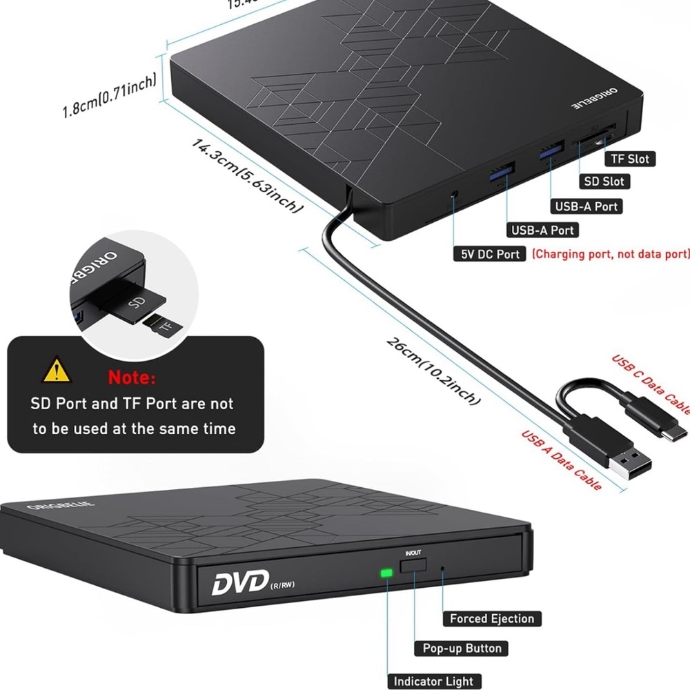 Brand New, ORIGBELIE External CD/DVD Reader and Burner - Picture 4 of 9